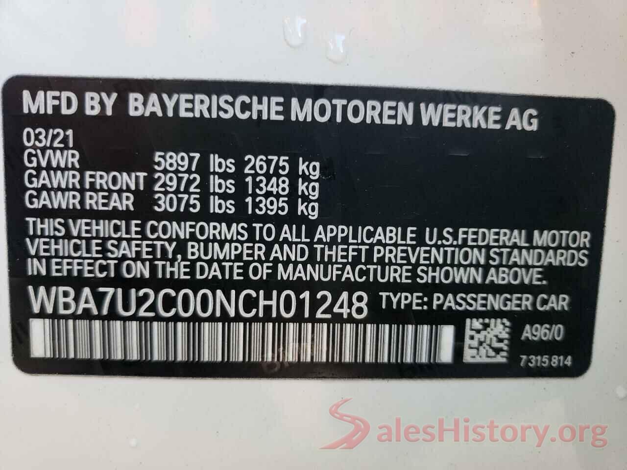 WBA7U2C00NCH01248 2022 BMW 7 SERIES