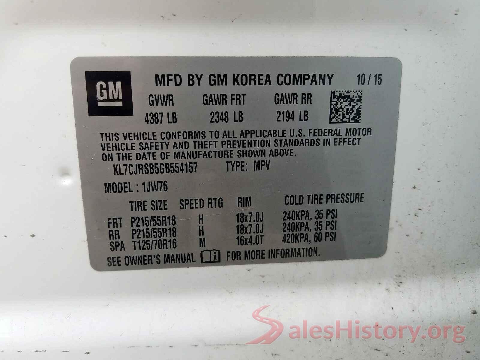 KL7CJRSB5GB554157 2016 CHEVROLET TRAX