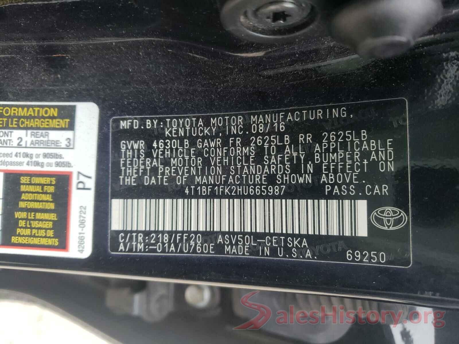 4T1BF1FK2HU665987 2017 TOYOTA CAMRY