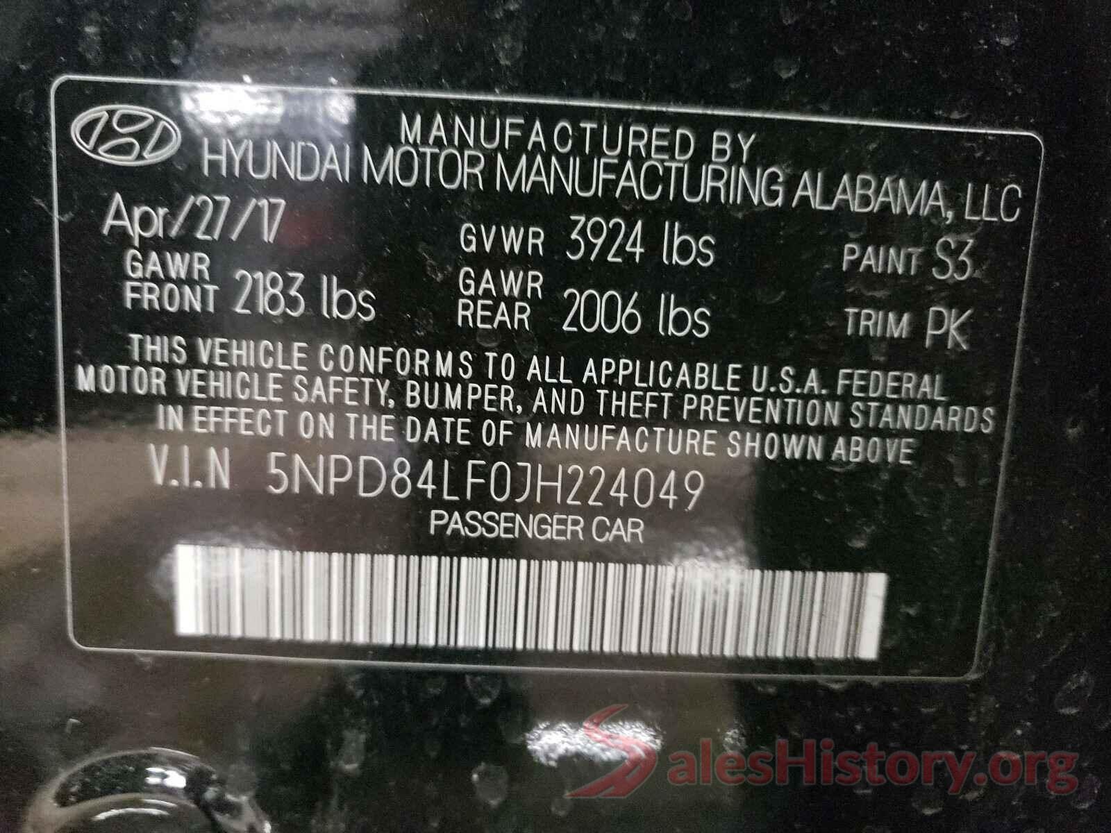 5NPD84LF0JH224049 2018 HYUNDAI ELANTRA