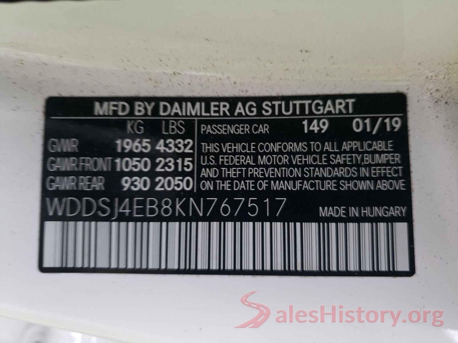 WDDSJ4EB8KN767517 2019 MERCEDES-BENZ C CLASS