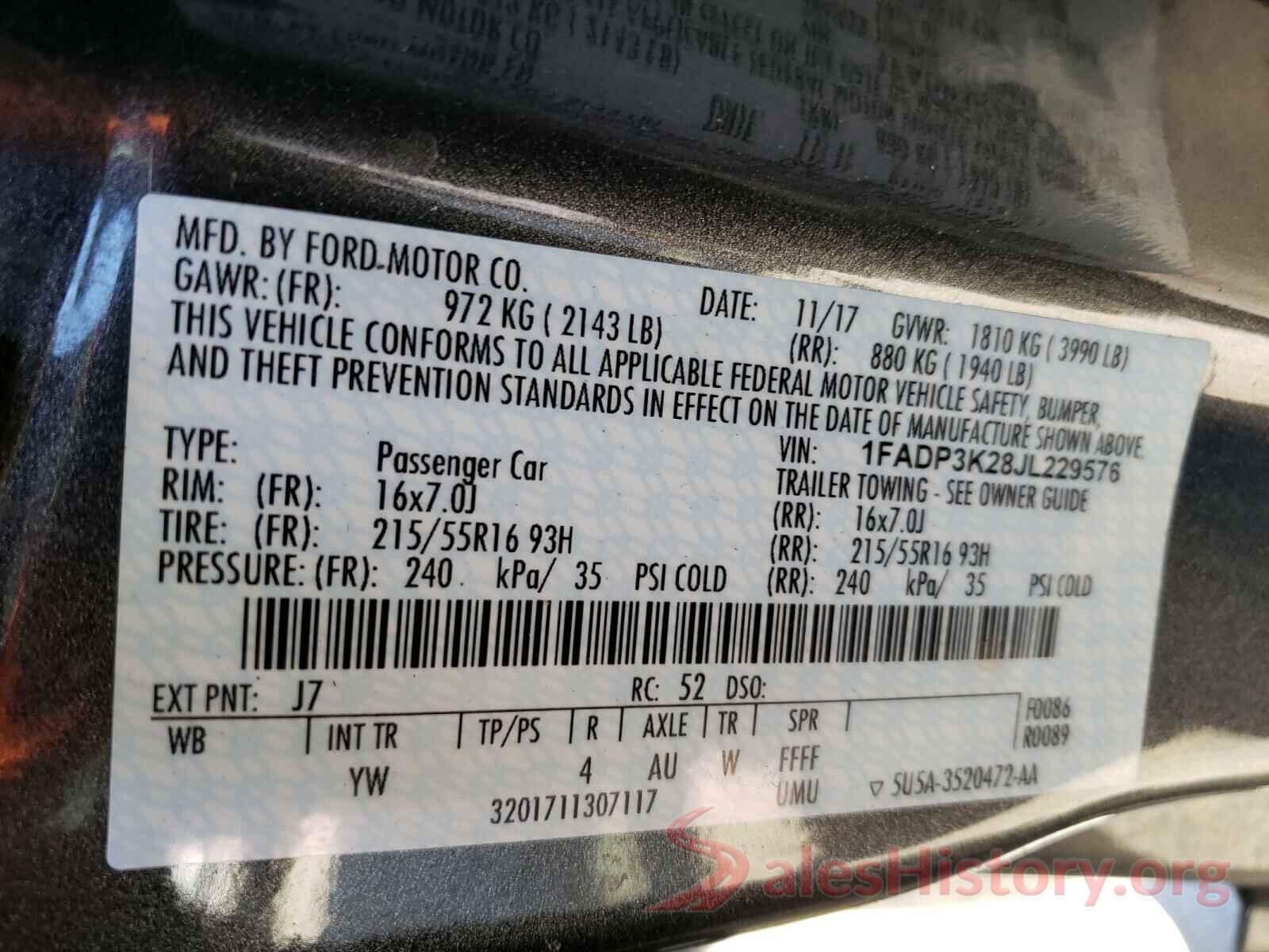 1FADP3K28JL229576 2018 FORD FOCUS