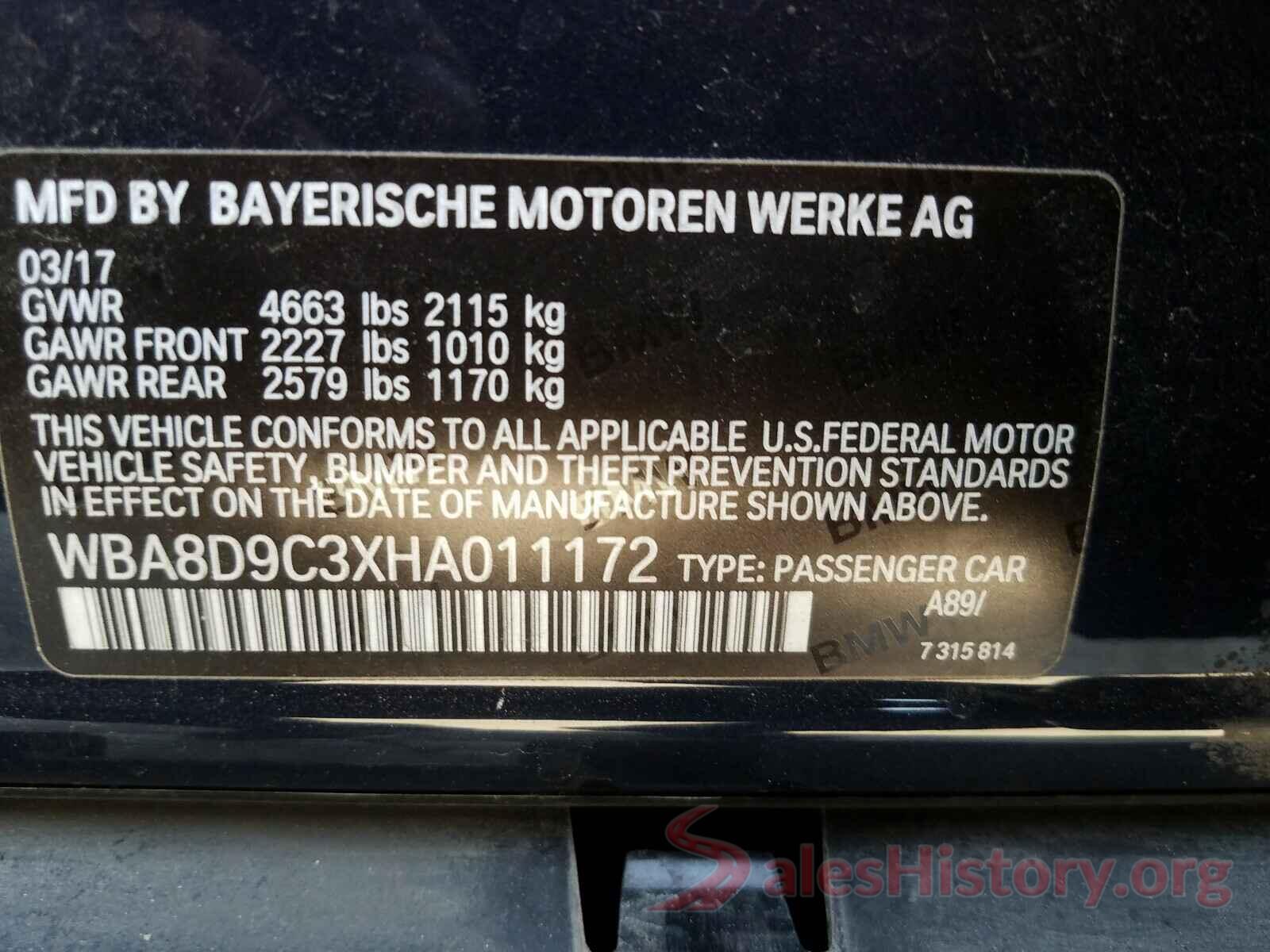 WBA8D9C3XHA011172 2017 BMW 3 SERIES