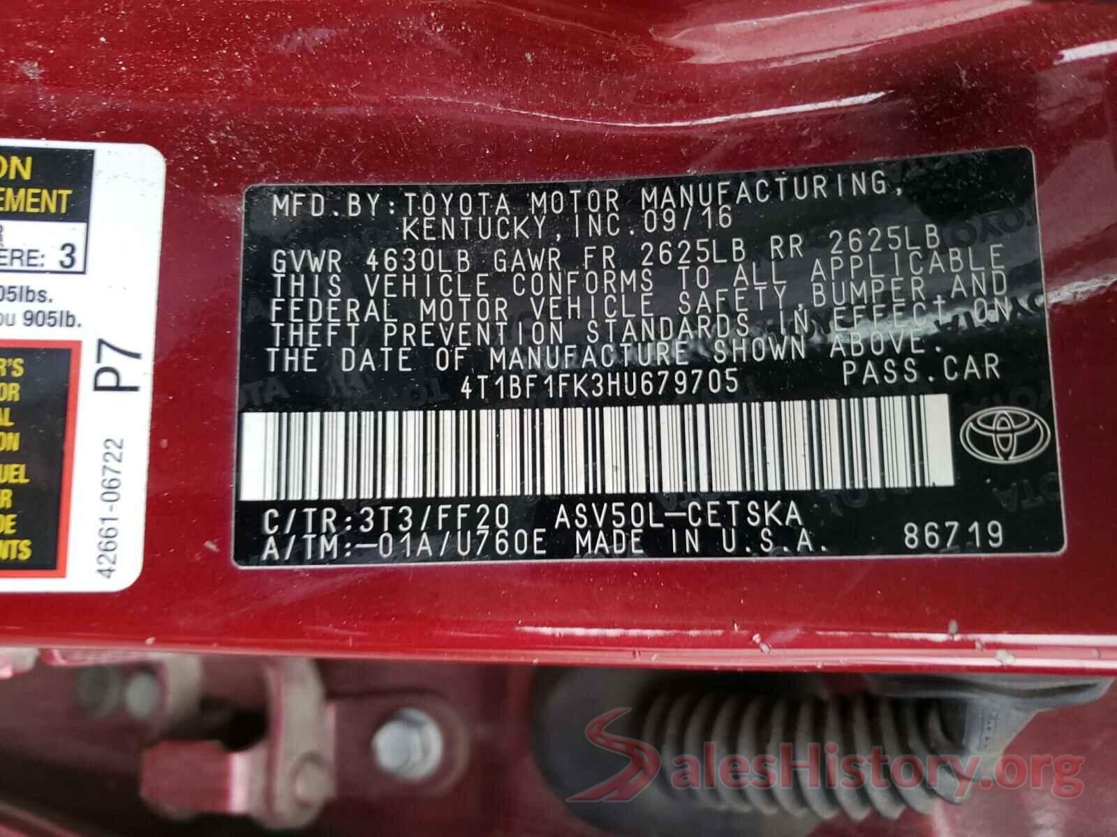 4T1BF1FK3HU679705 2017 TOYOTA CAMRY