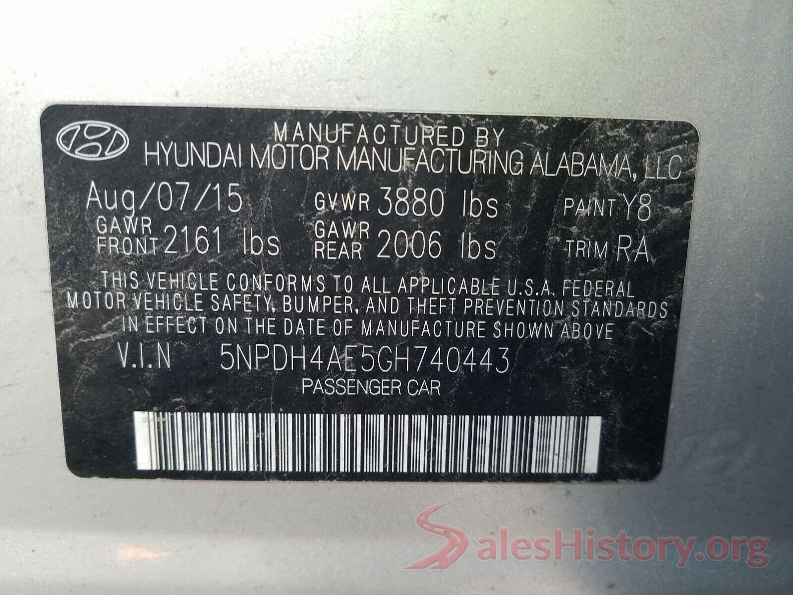 5NPDH4AE5GH740443 2016 HYUNDAI ELANTRA