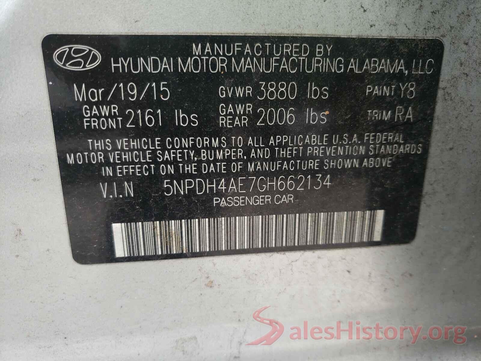 5NPDH4AE7GH662134 2016 HYUNDAI ELANTRA