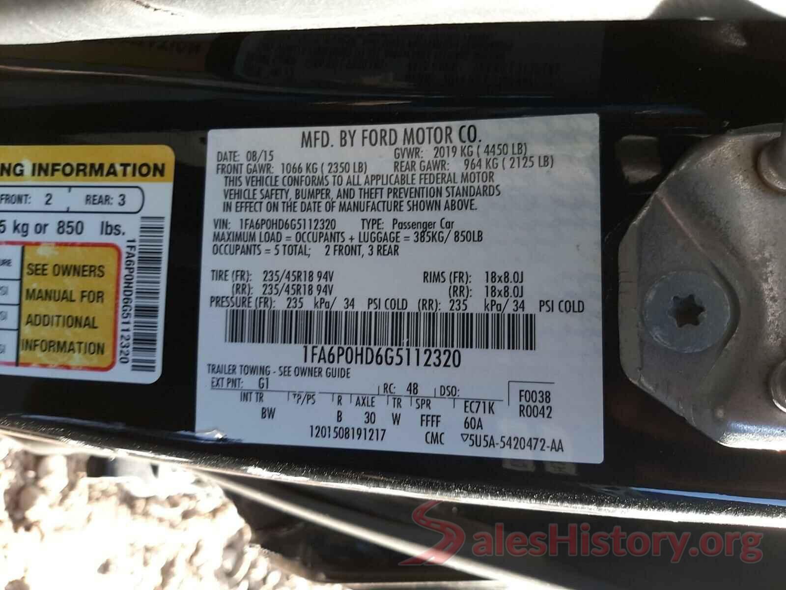 1FA6P0HD6G5112320 2016 FORD FUSION