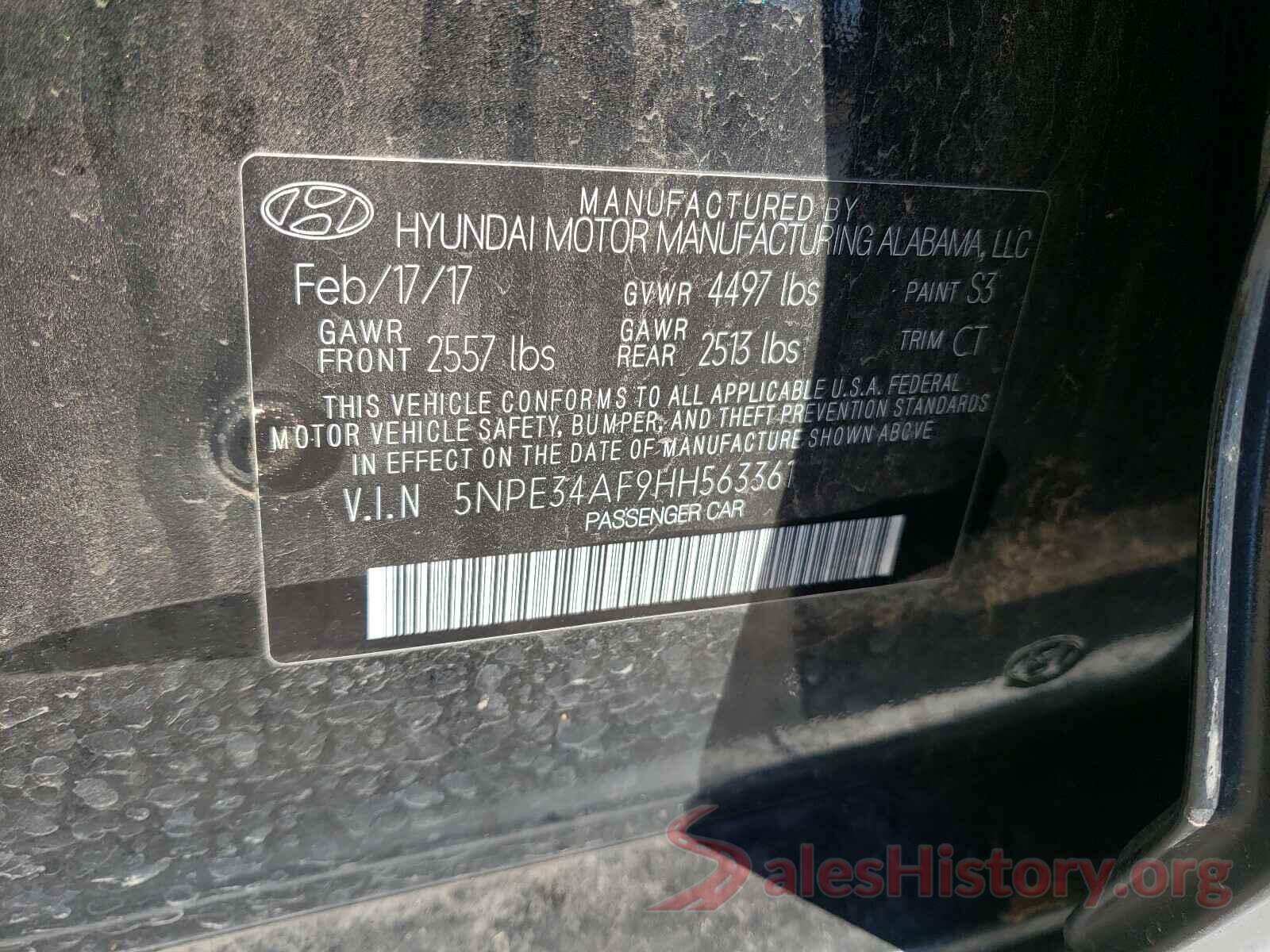 5NPE34AF9HH563361 2017 HYUNDAI SONATA