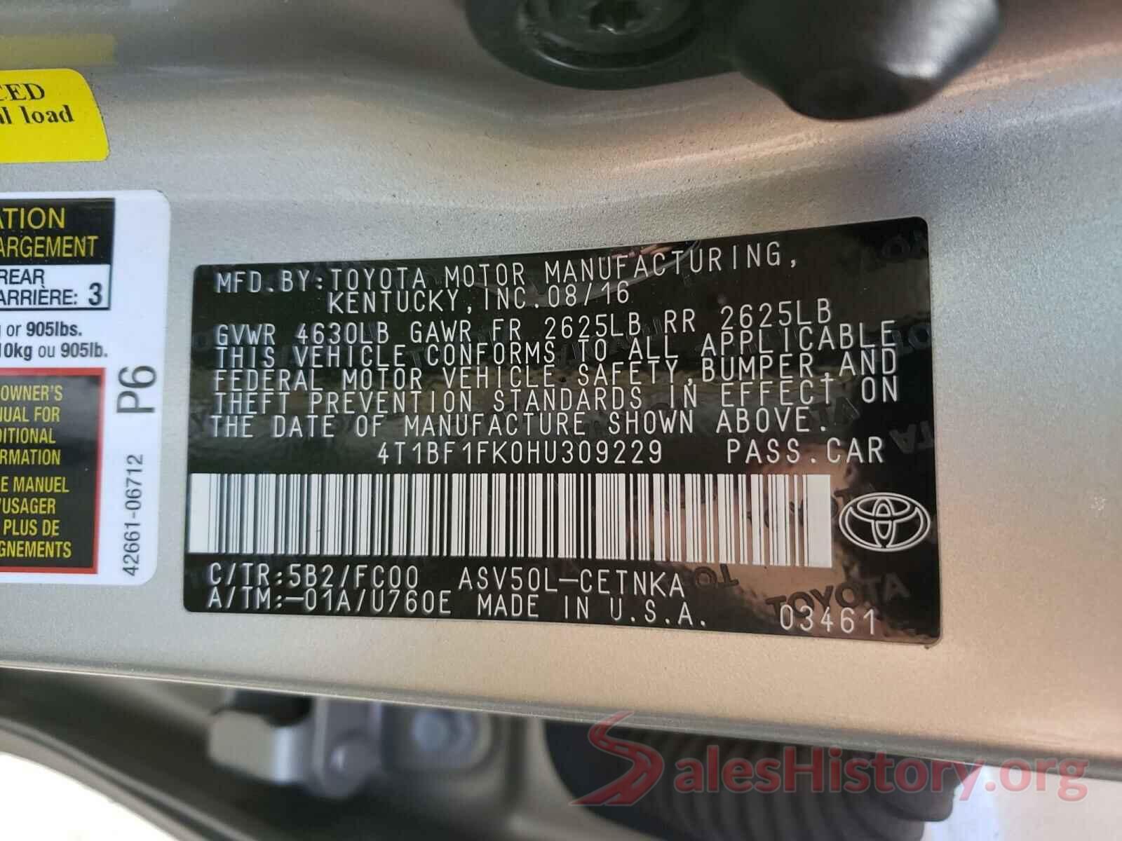 4T1BF1FK0HU309229 2017 TOYOTA CAMRY