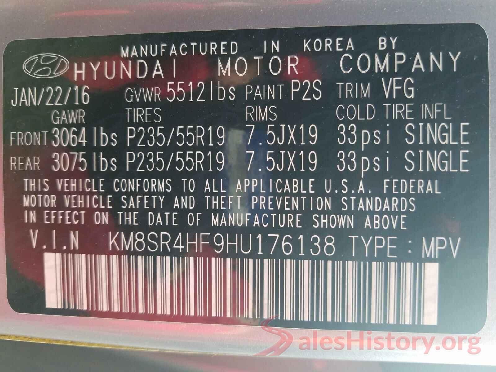 KM8SR4HF9HU176138 2017 HYUNDAI SANTA FE