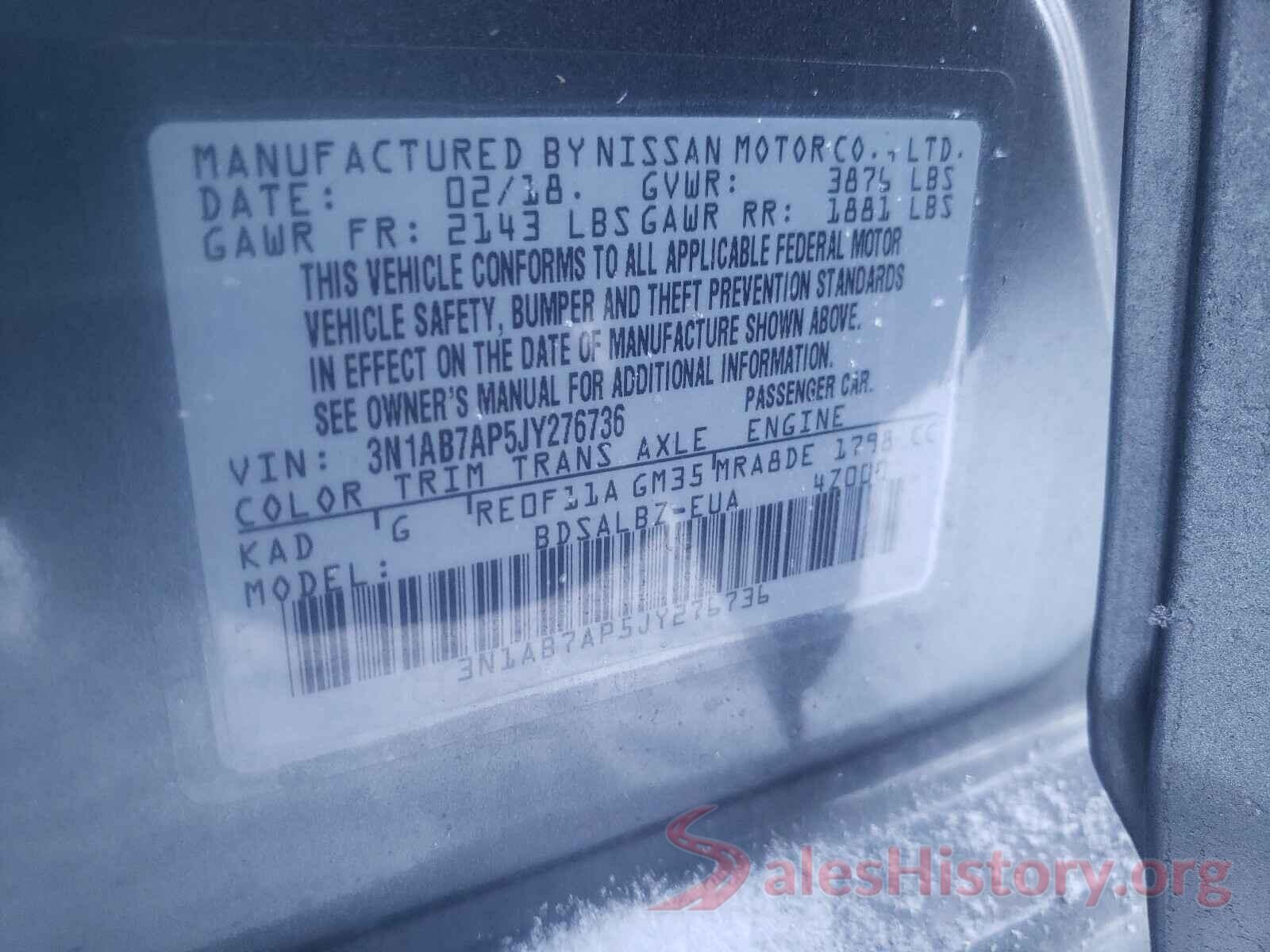 3N1AB7AP5JY276736 2018 NISSAN SENTRA