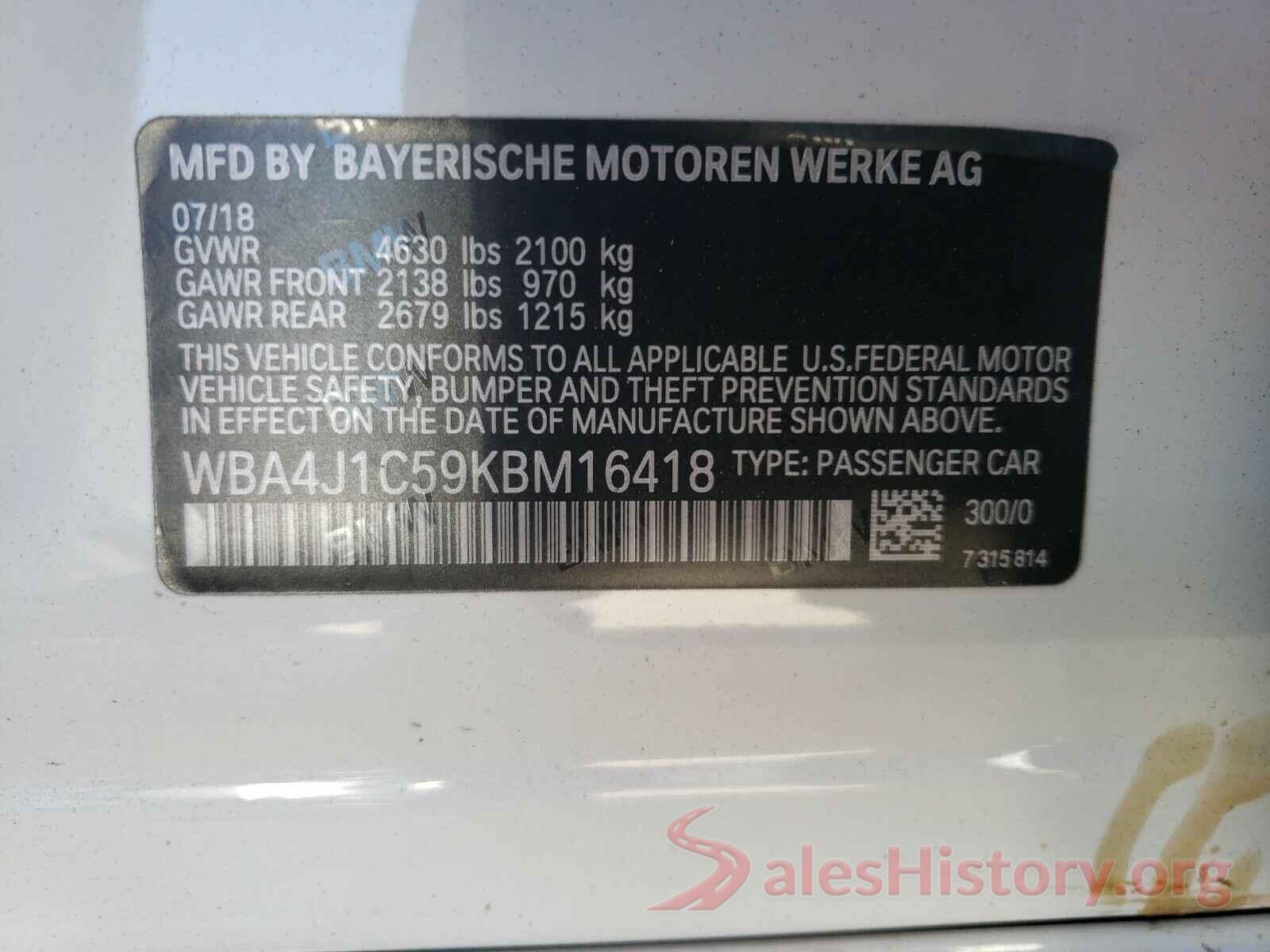 WBA4J1C59KBM16418 2019 BMW 4 SERIES