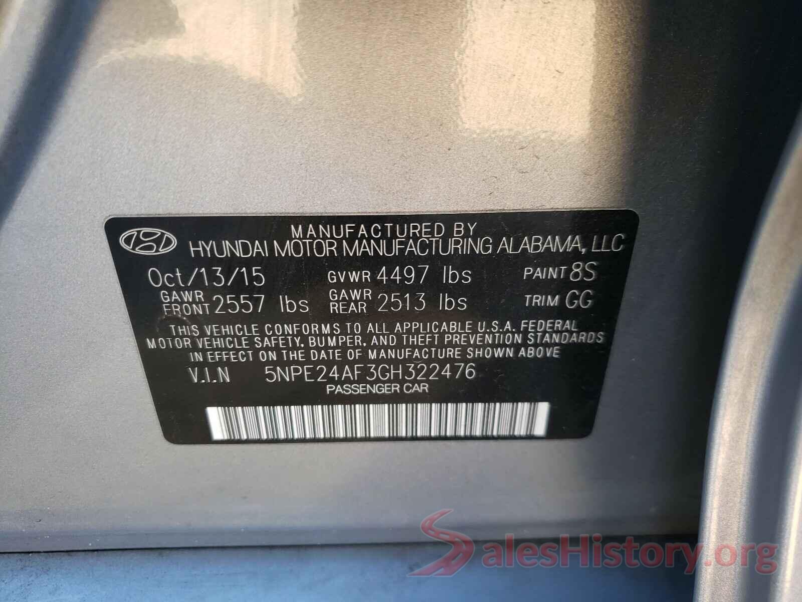 5NPE24AF3GH322476 2016 HYUNDAI SONATA