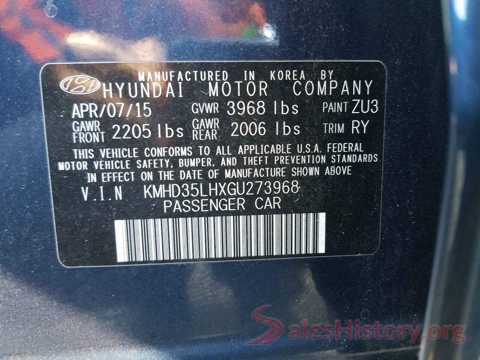 KMHD35LHXGU273968 2016 HYUNDAI ELANTRA