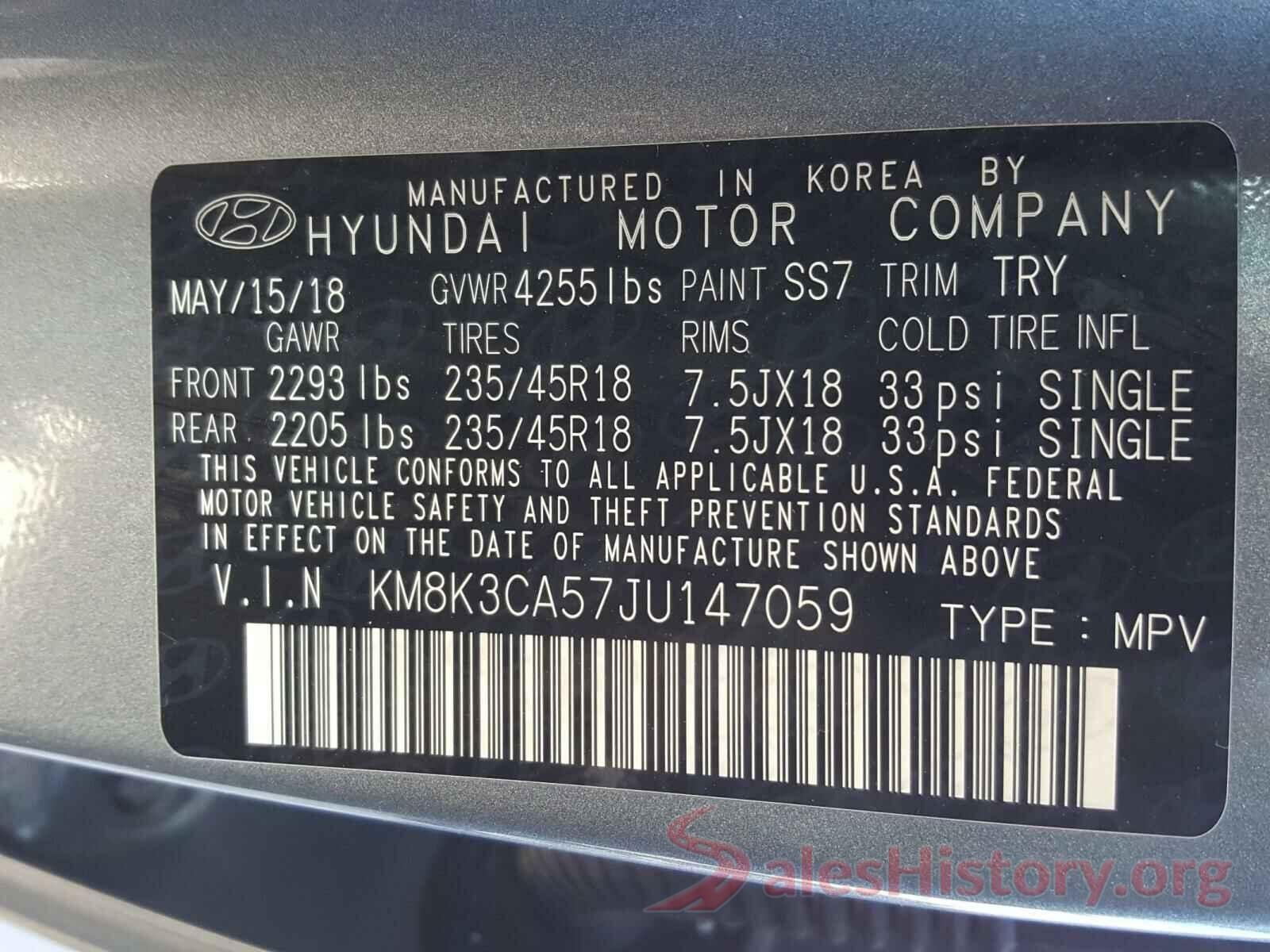 KM8K3CA57JU147059 2018 HYUNDAI KONA