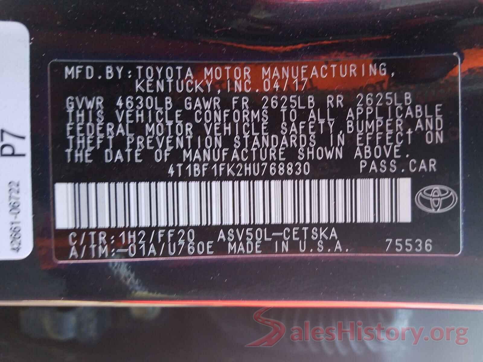 4T1BF1FK2HU768830 2017 TOYOTA CAMRY