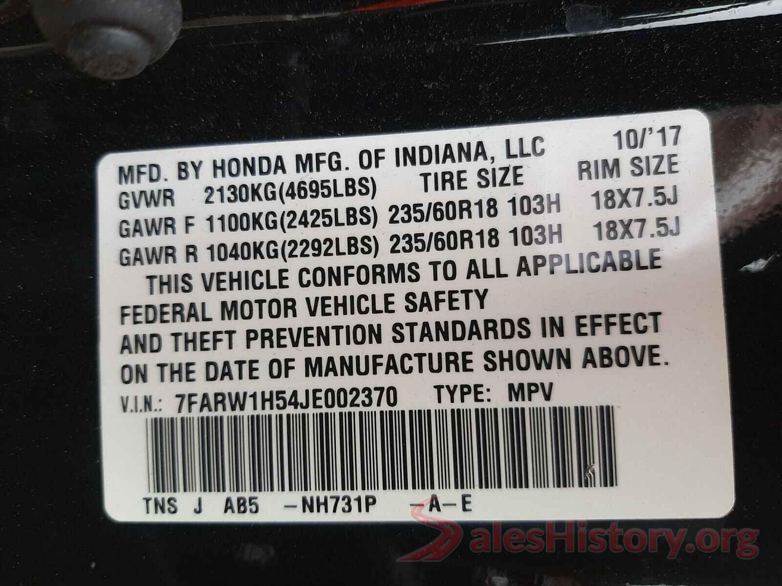 7FARW1H54JE002370 2018 HONDA CRV