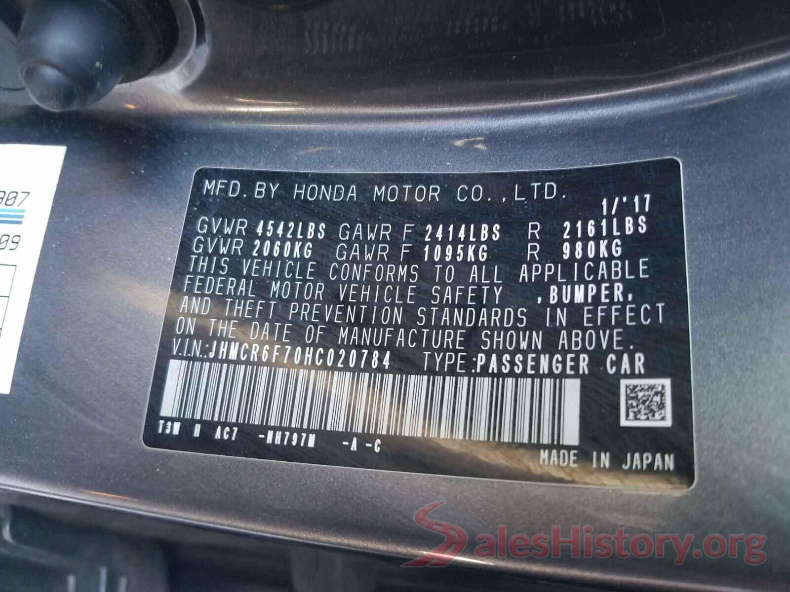 JHMCR6F70HC020784 2017 HONDA ACCORD