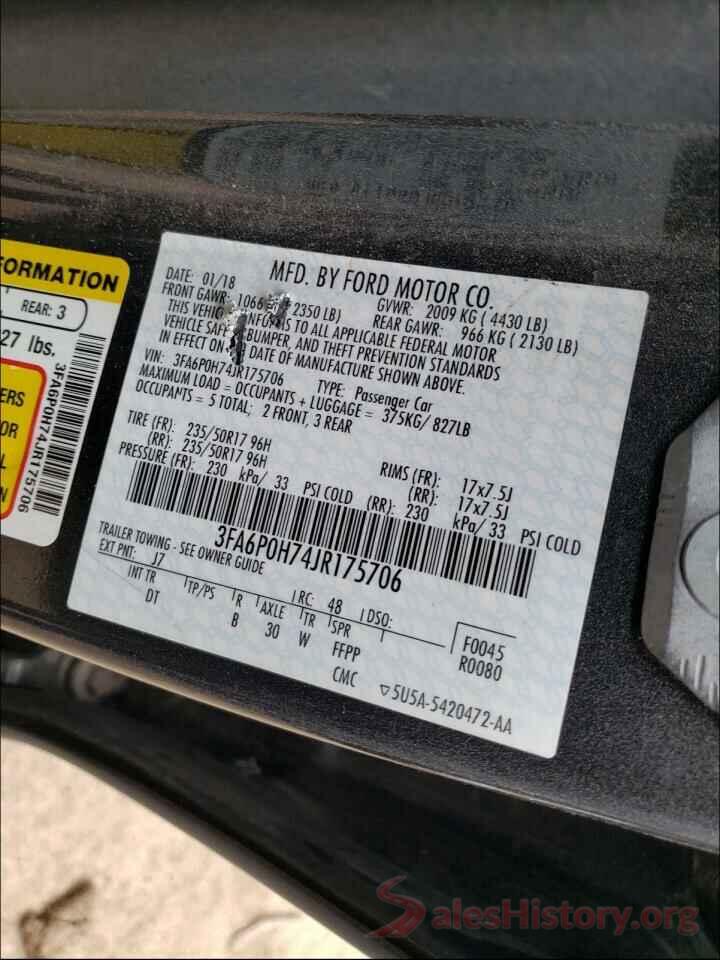 3FA6P0H74JR175706 2018 FORD FUSION