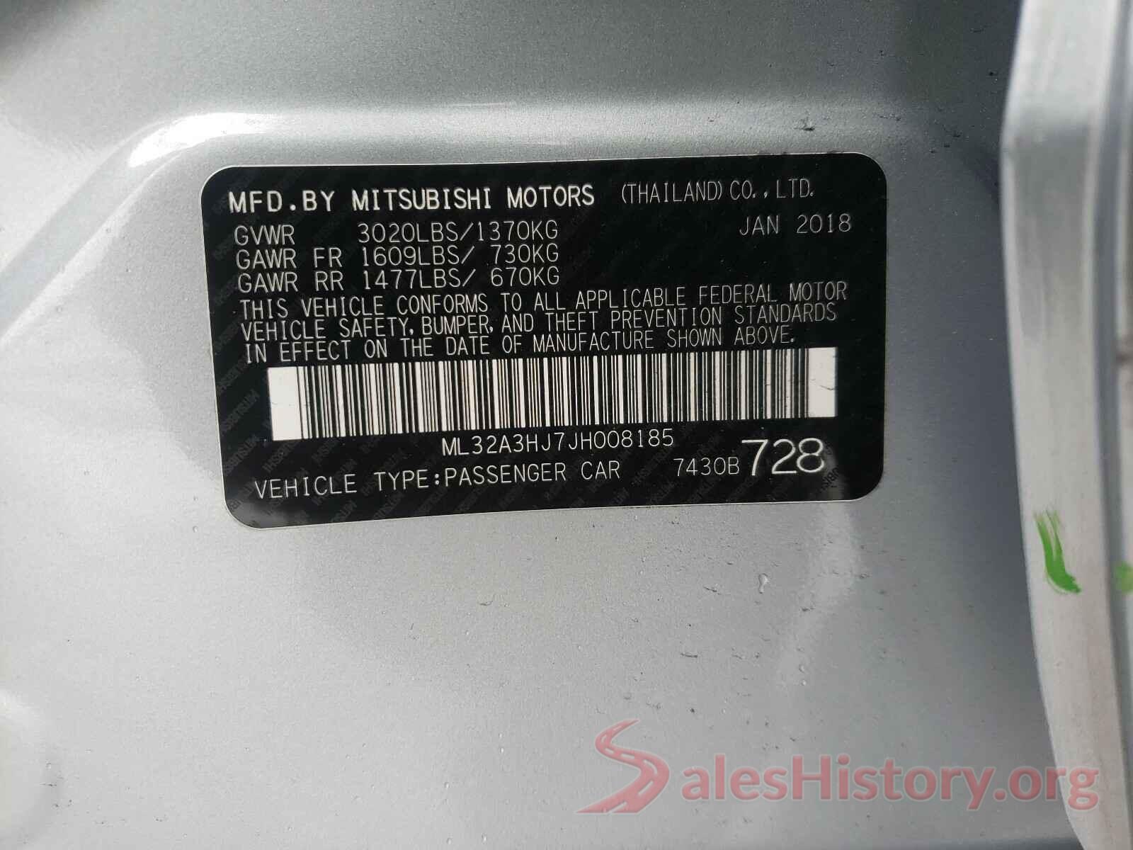 ML32A3HJ7JH008185 2018 MITSUBISHI MIRAGE