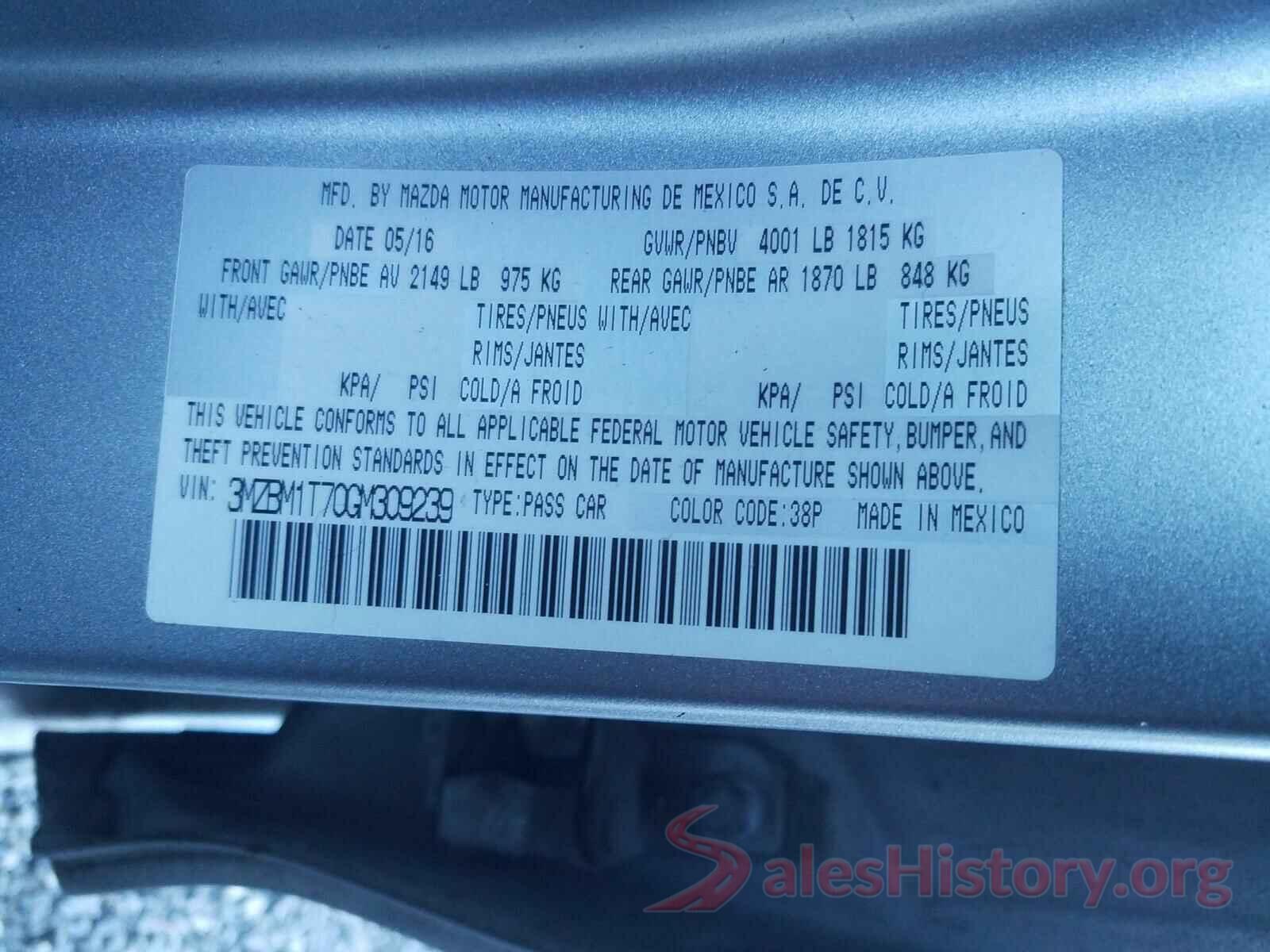 3MZBM1T70GM309239 2016 MAZDA 3