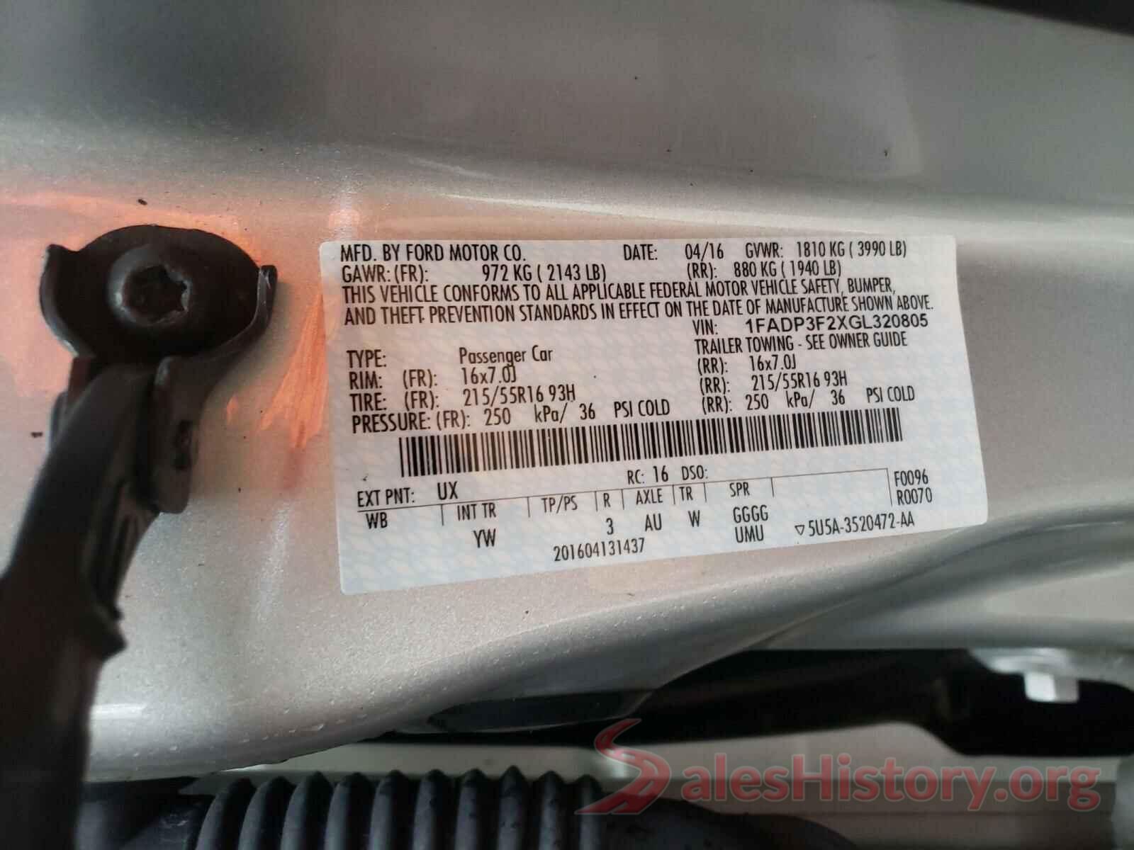 1FADP3F2XGL320805 2016 FORD FOCUS