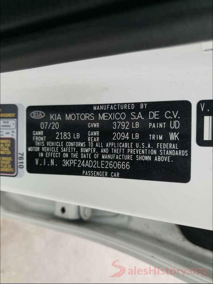 3KPF24AD2LE260666 2020 KIA FORTE