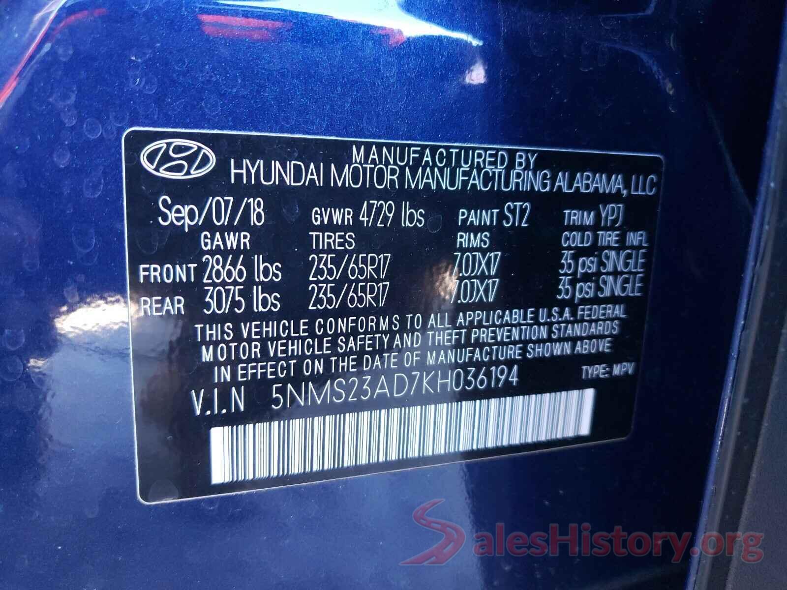 5NMS23AD7KH036194 2019 HYUNDAI SANTA FE