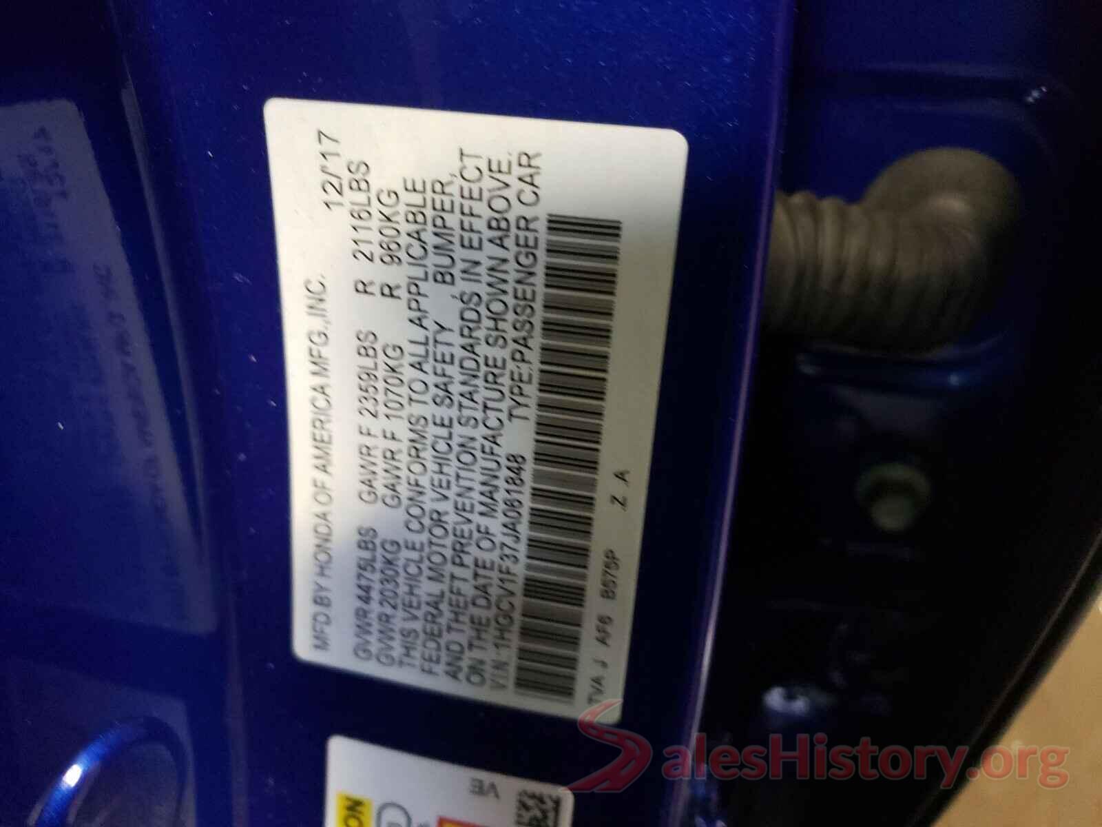 1HGCV1F37JA061848 2018 HONDA ACCORD