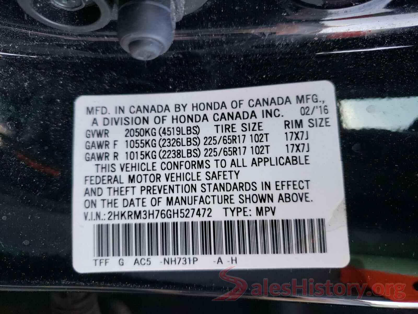 2HKRM3H76GH527472 2016 HONDA CRV