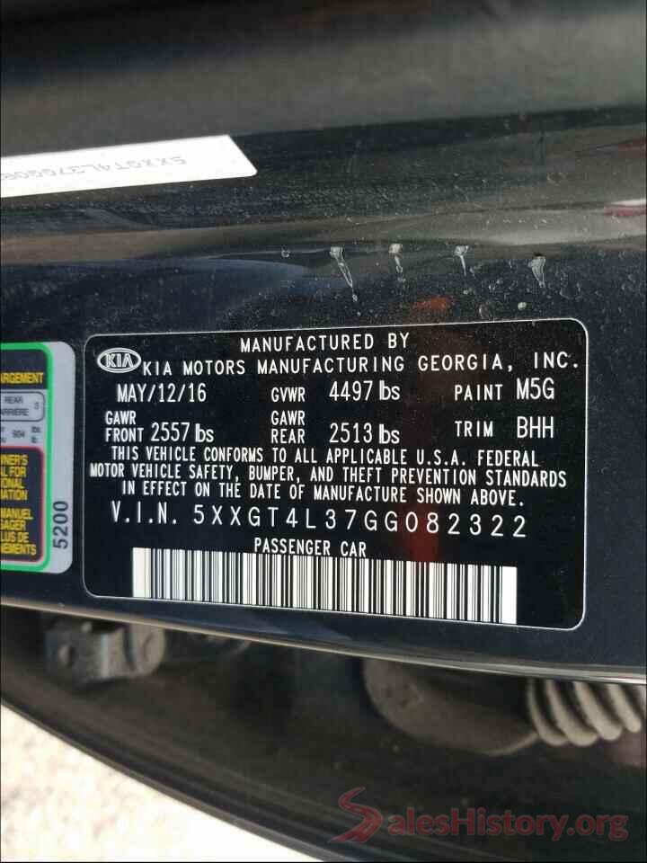 5XXGT4L37GG082322 2016 KIA OPTIMA