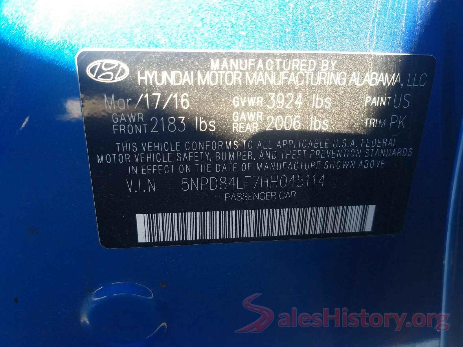 5NPD84LF7HH045114 2017 HYUNDAI ELANTRA