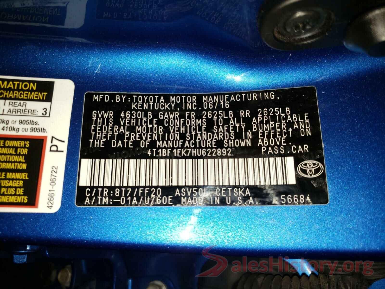 4T1BF1FK7HU622892 2017 TOYOTA CAMRY