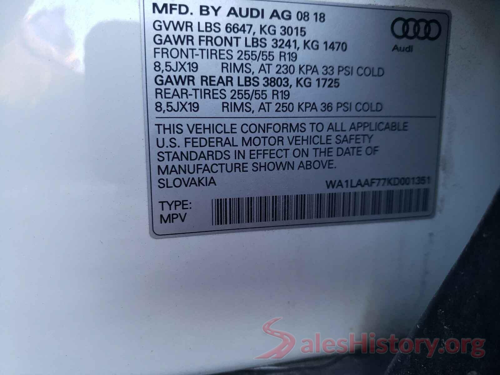 WA1LAAF77KD001351 2019 AUDI Q7