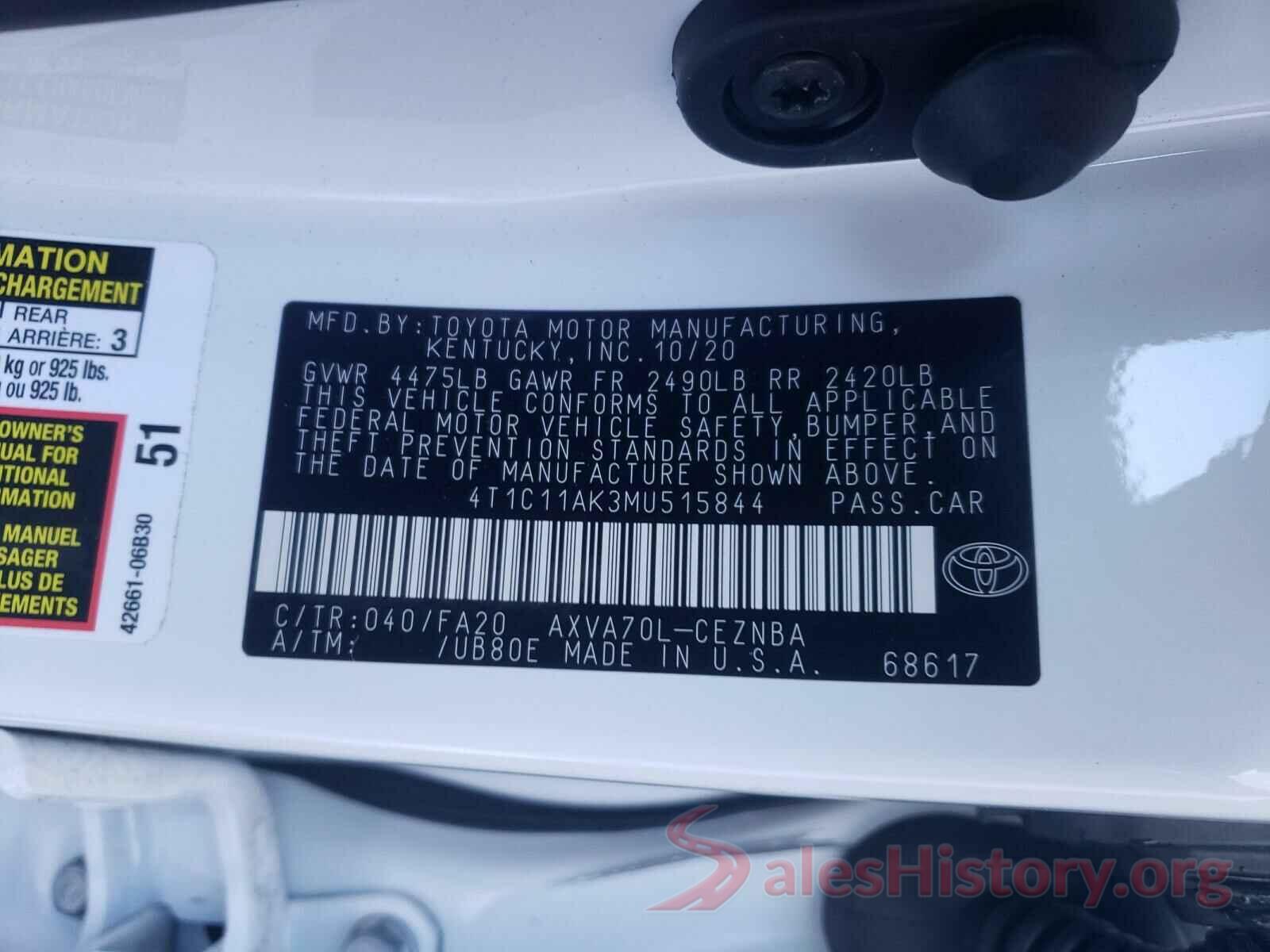 4T1C11AK3MU515844 2021 TOYOTA CAMRY