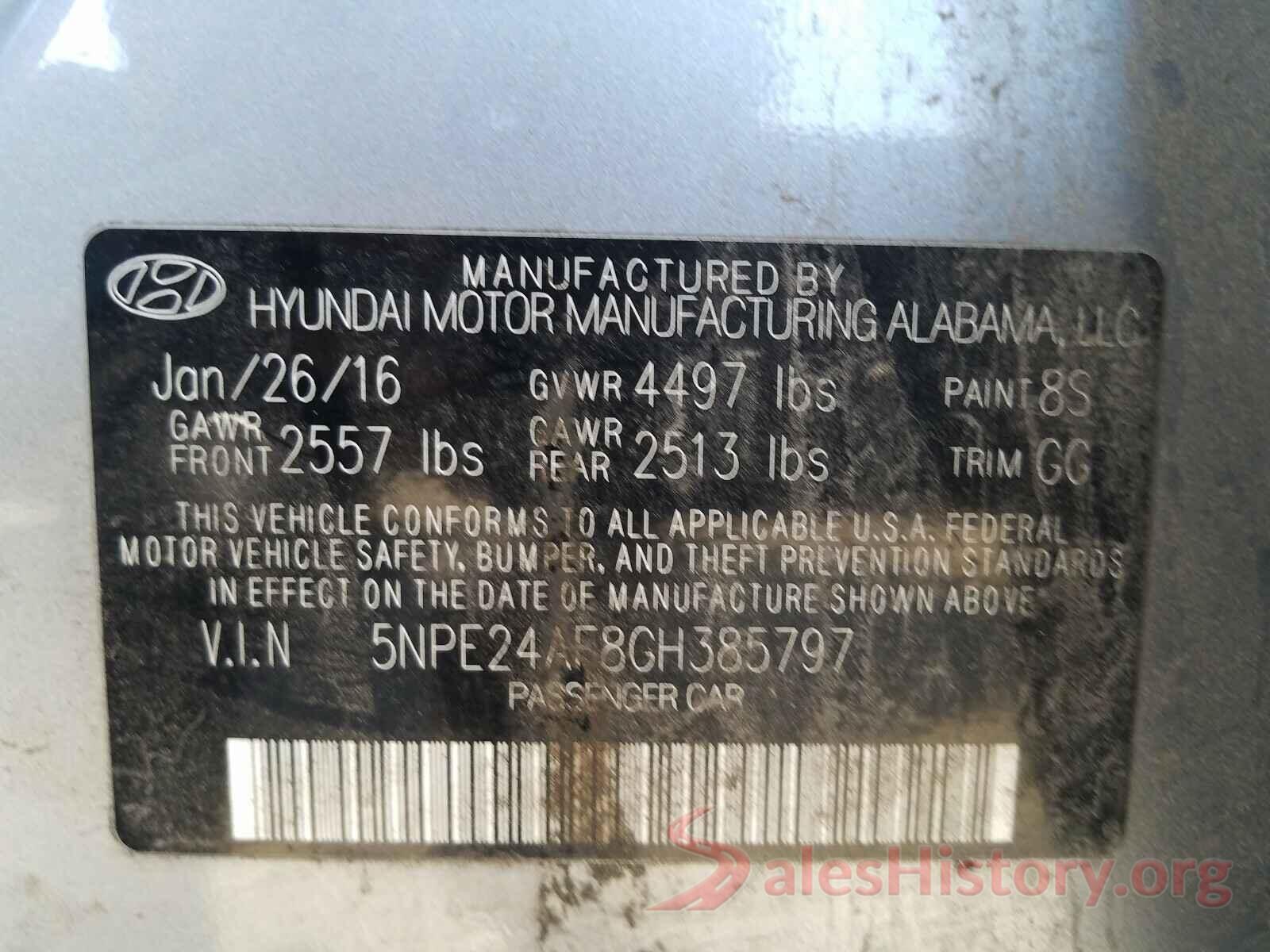 5NPE24AF8GH385797 2016 HYUNDAI SONATA