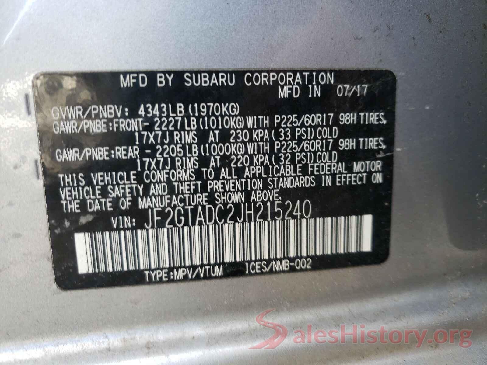 JF2GTADC2JH215240 2018 SUBARU CROSSTREK