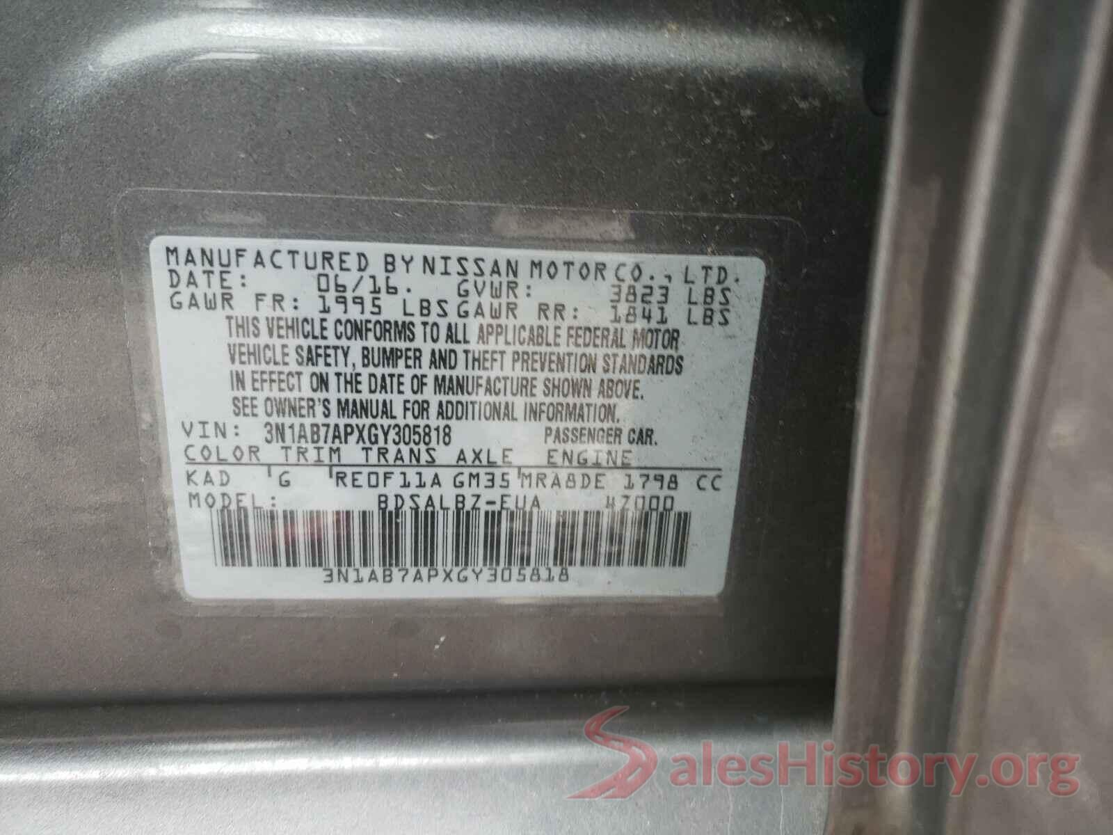 3N1AB7APXGY305818 2016 NISSAN SENTRA