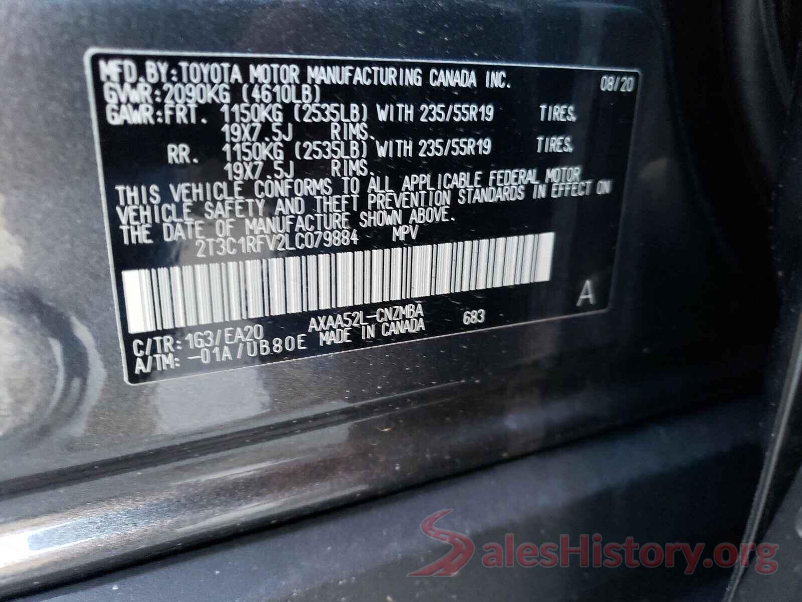 2T3C1RFV2LC079884 2020 TOYOTA RAV4