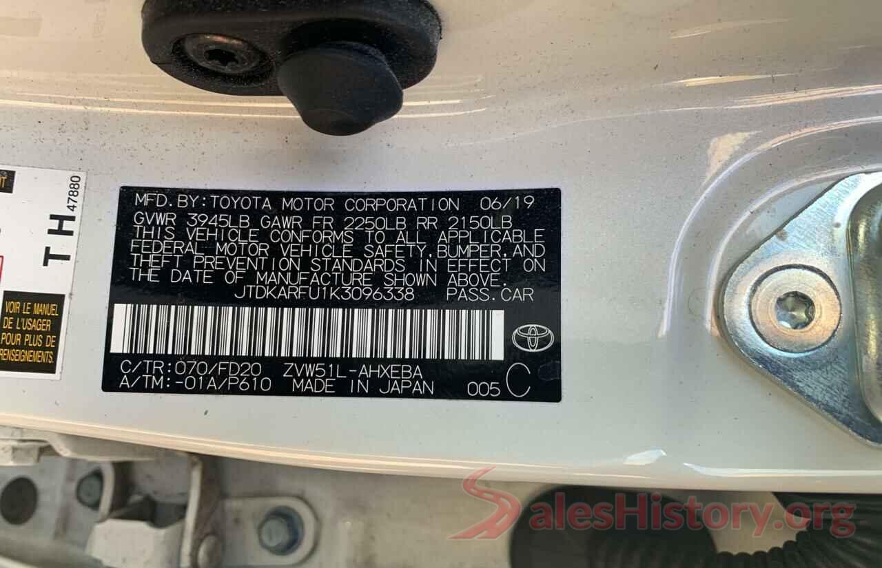 JTDKARFU1K3096338 2019 TOYOTA PRIUS