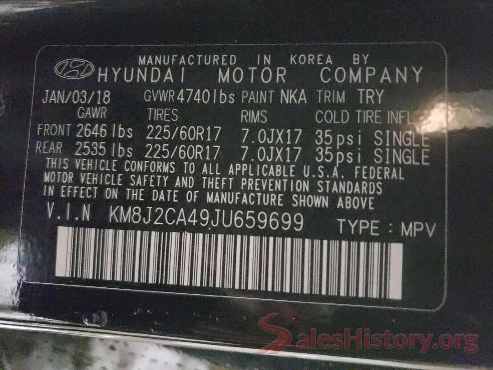 KM8J2CA49JU659699 2018 HYUNDAI TUCSON