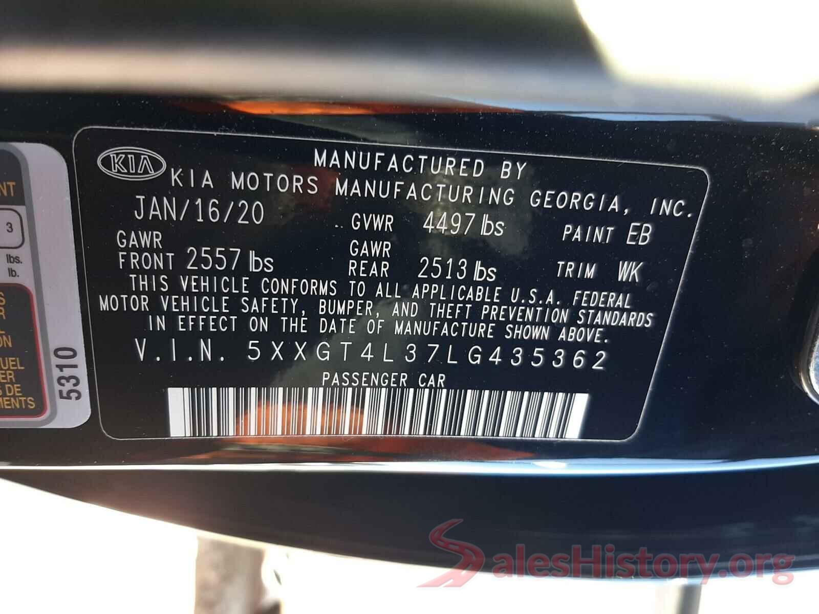 5XXGT4L37LG435362 2020 KIA OPTIMA