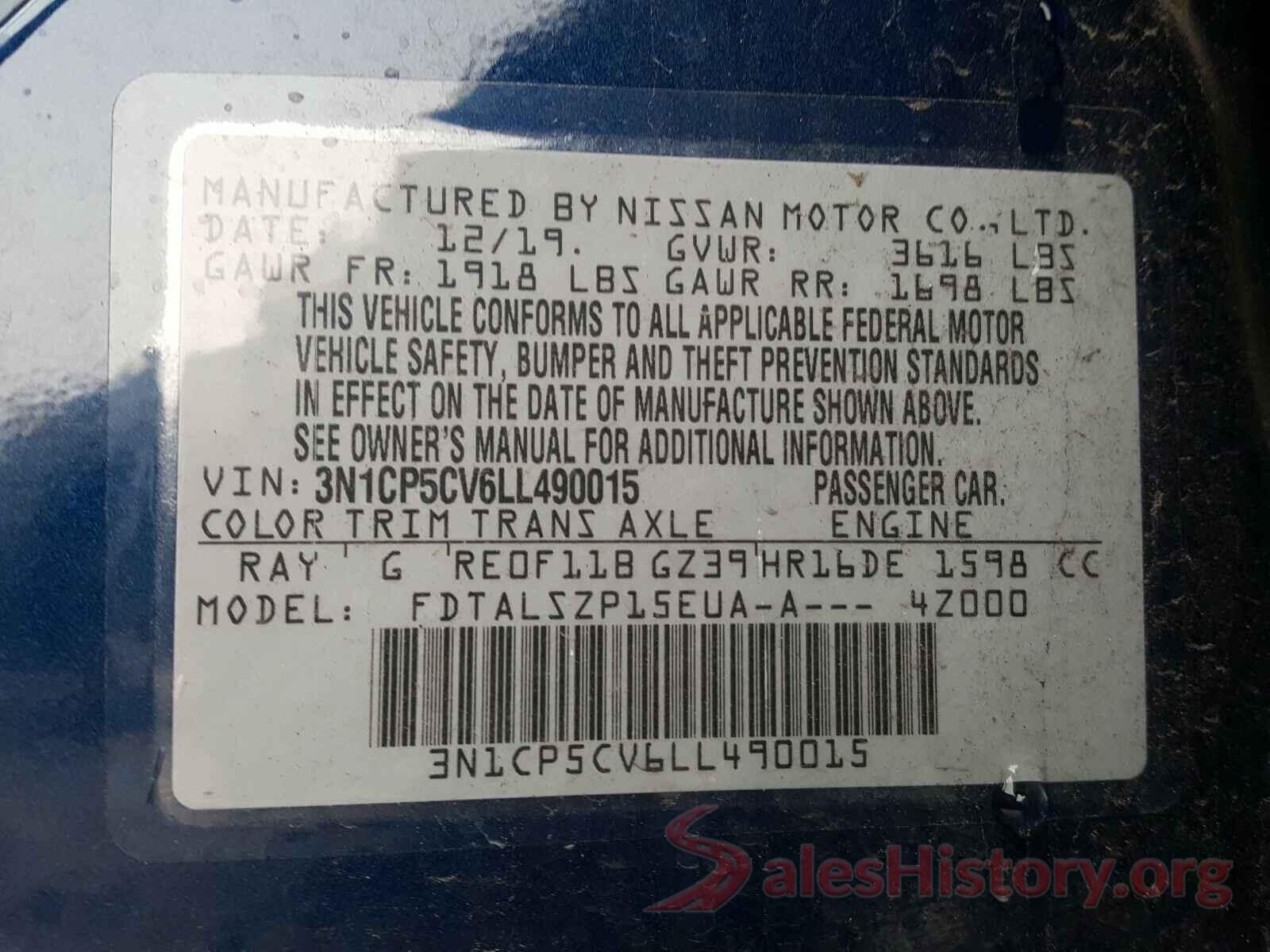 3N1CP5CV6LL490015 2020 NISSAN KICKS