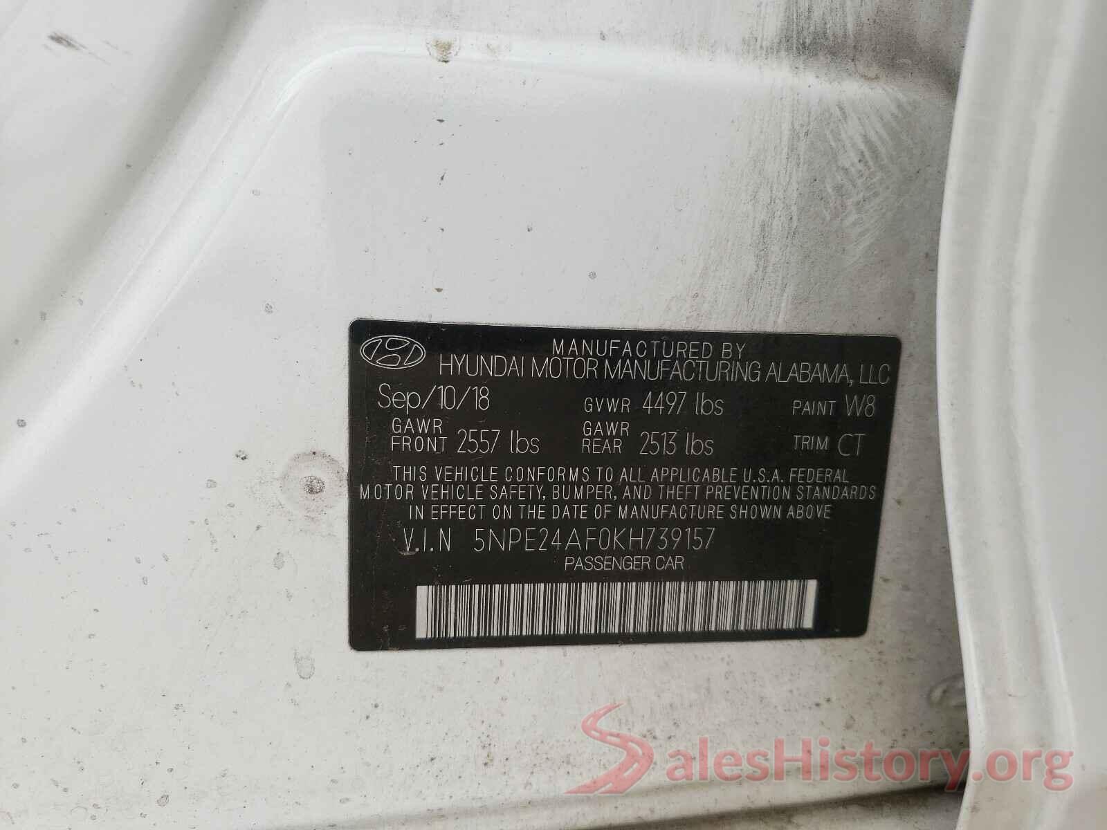 5NPE24AF0KH739157 2019 HYUNDAI SONATA