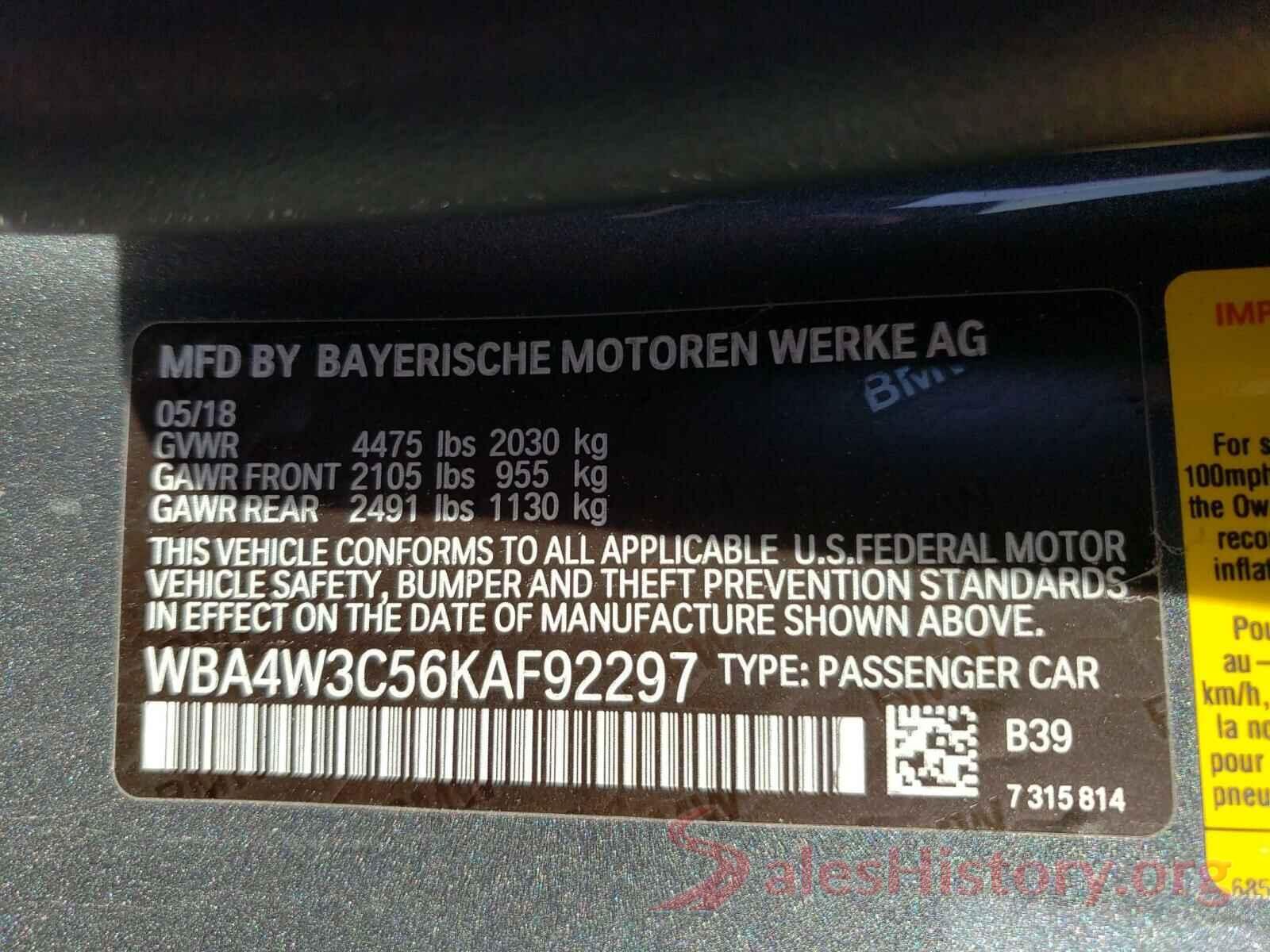 WBA4W3C56KAF92297 2019 BMW 4 SERIES