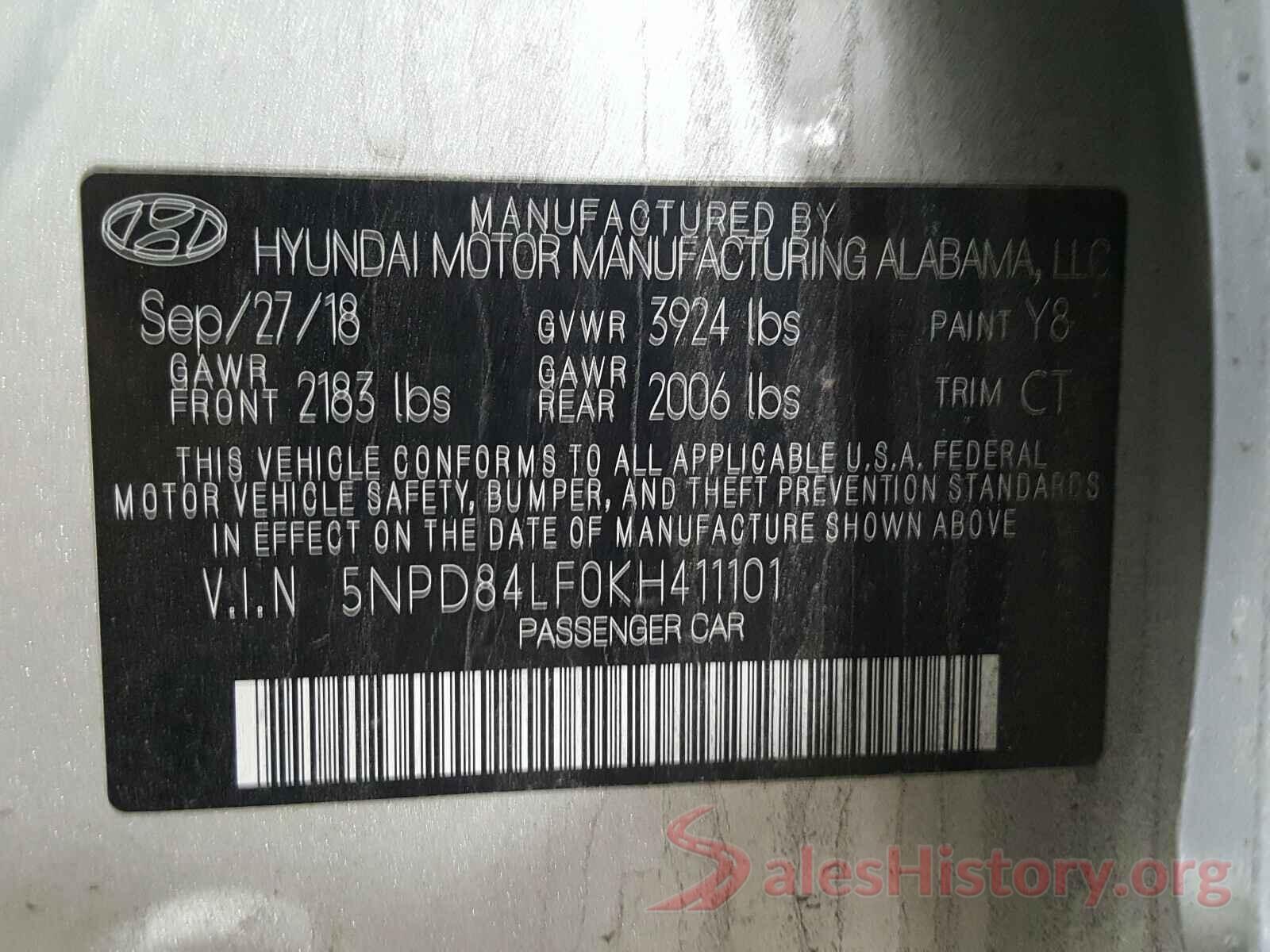 5NPD84LF0KH411101 2019 HYUNDAI ELANTRA