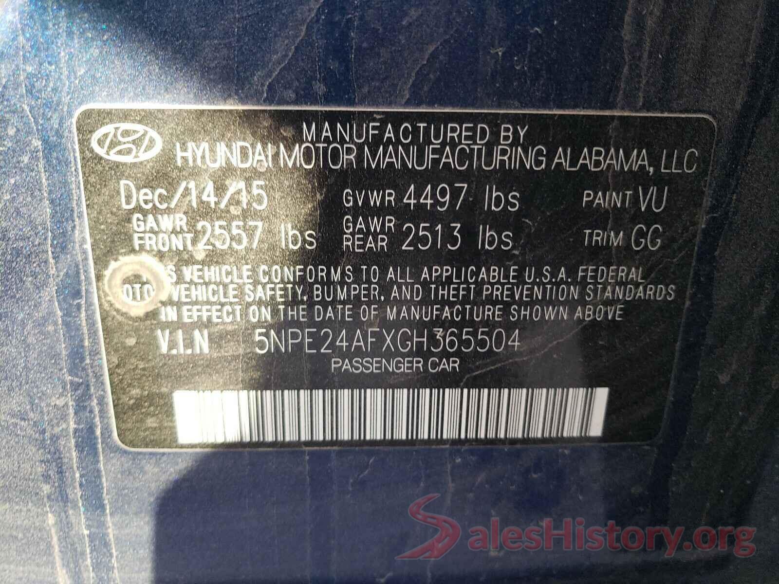 5NPE24AFXGH365504 2016 HYUNDAI SONATA