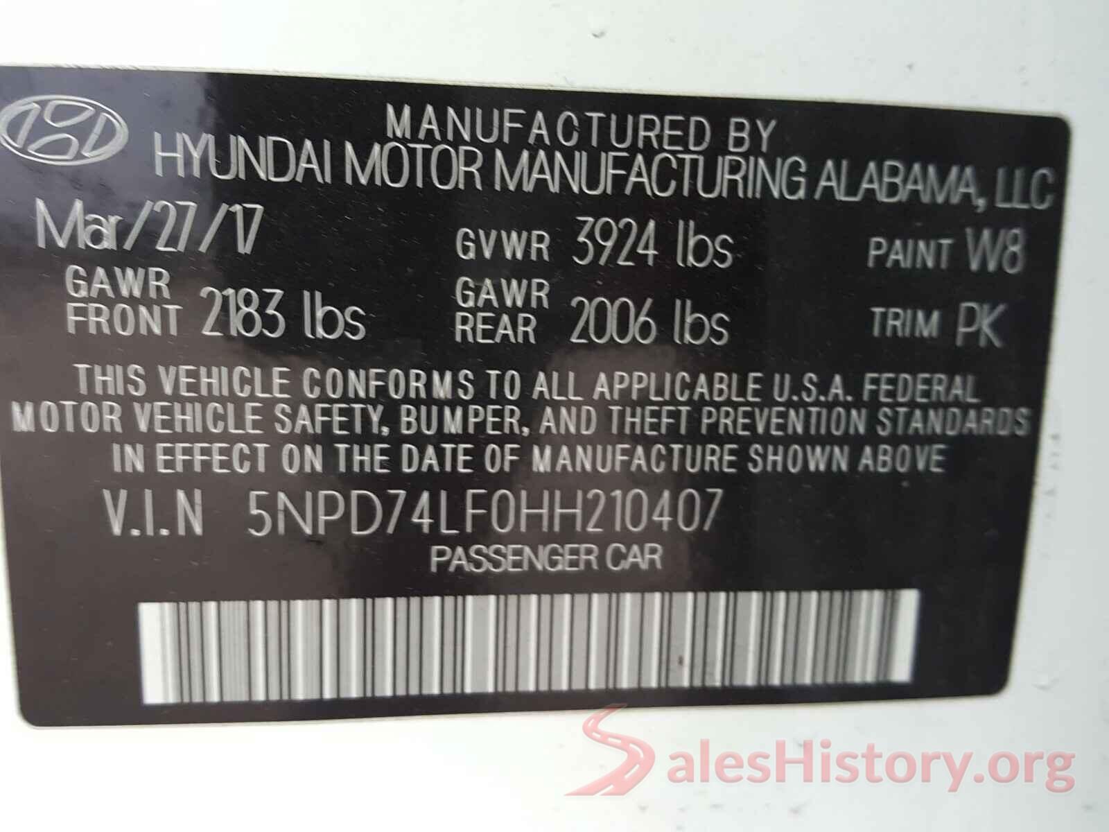 5NPD74LF0HH210407 2017 HYUNDAI ELANTRA