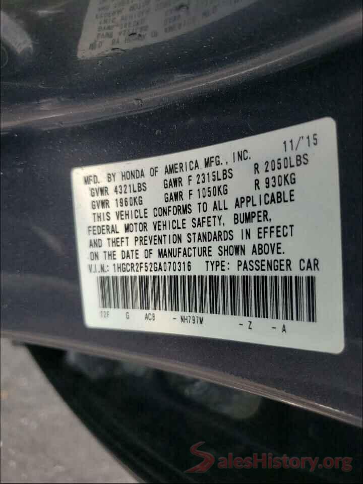 1HGCR2F52GA070316 2016 HONDA ACCORD