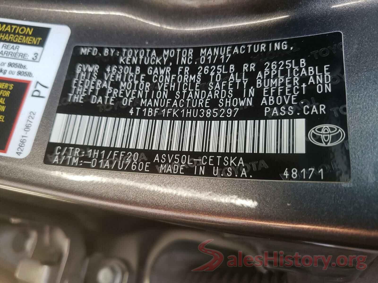 4T1BF1FK1HU385297 2017 TOYOTA CAMRY